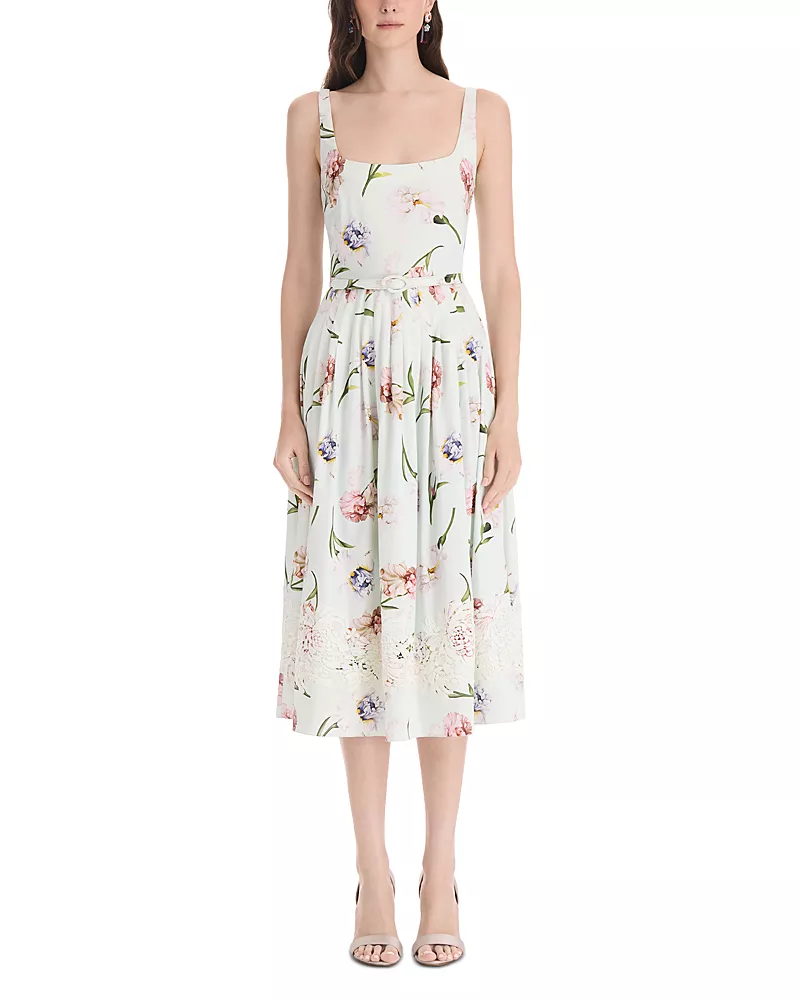 Oscar de la Renta Painted Iris Cotton Stretch Midi Dress