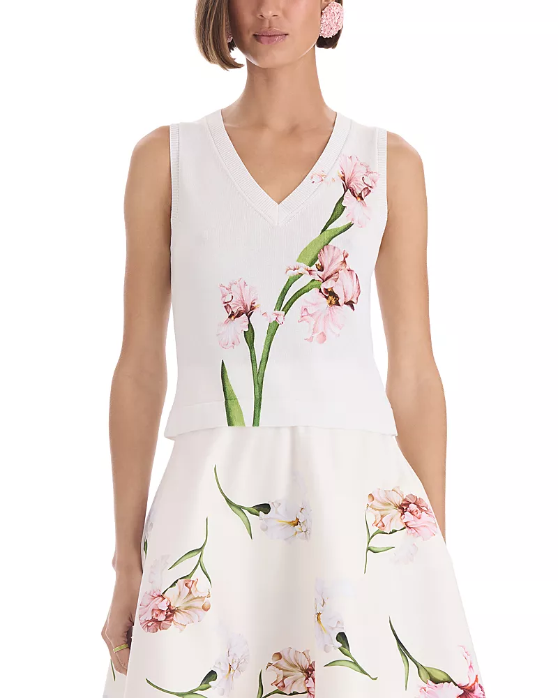 Oscar de la Renta Floral Printed Twinset V Neck Tank
