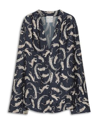 Royal Leopard Satin V Neck Shirt