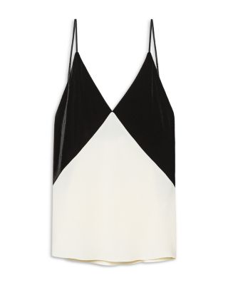 Block Color Velvet & Satin V Neck Camisole