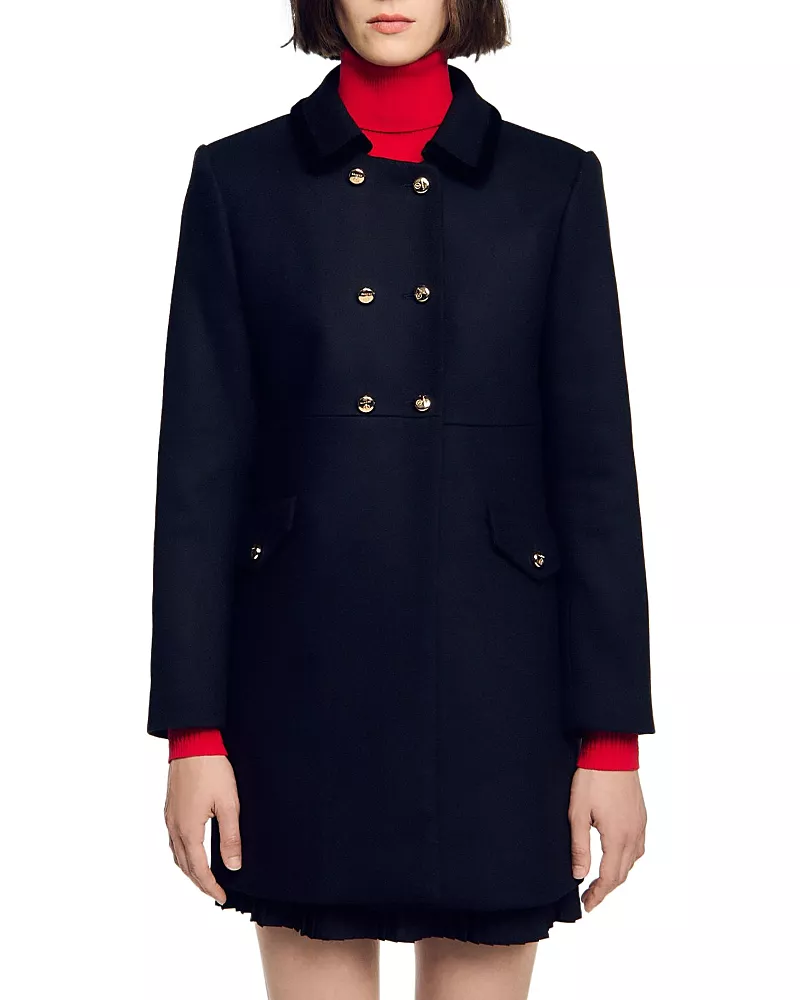 Sandro Lawrence Wool Blend Velvet Collar Coat