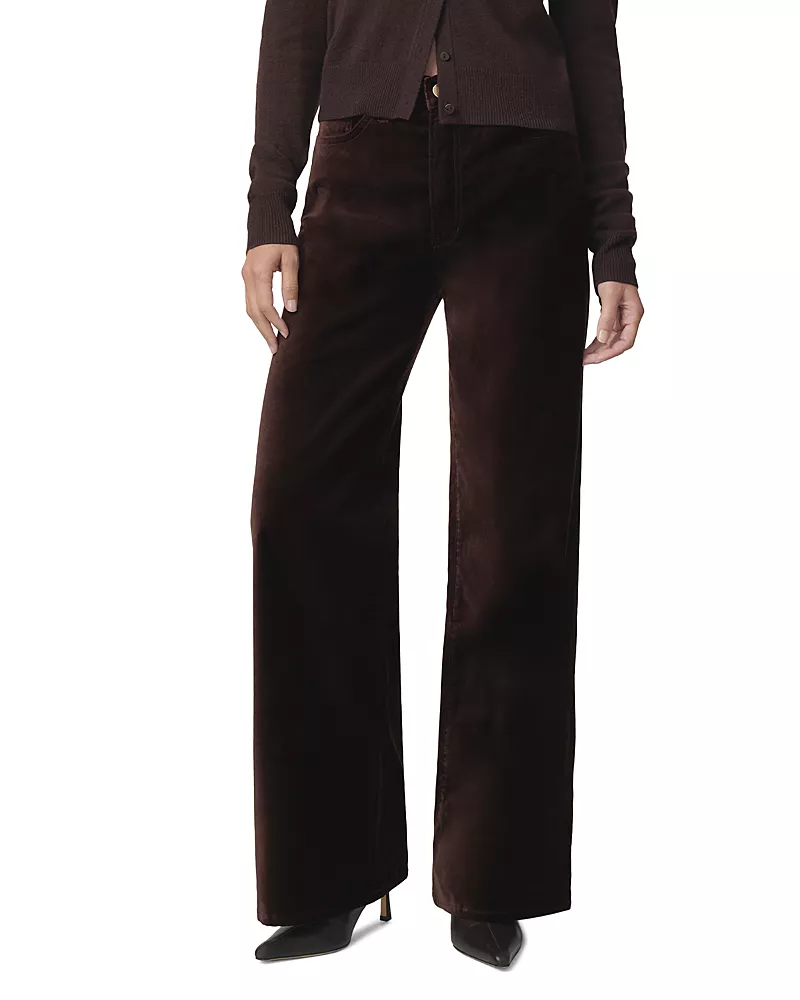 Joe's Jeans The Mia Petite Velveteen Wide Leg Jeans in Coffee Bean