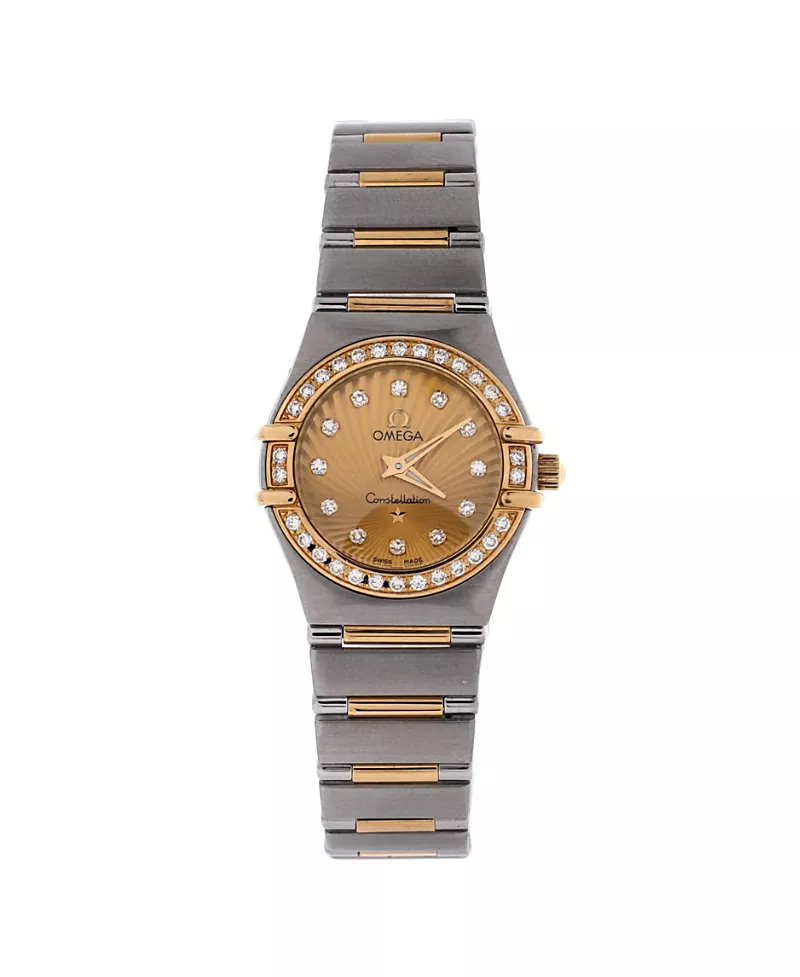 Pre-Owned Omega Constellation Quartz Watch in Stainless Steel and Gold with Diamond Bezel and Markers 22mm