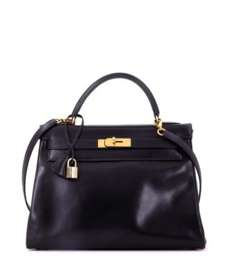 Kelly 32 Handbag Black Box Calf with Gold Hardware