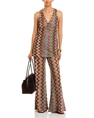 Saxton Chevron V Neck Tank & Aisher High Rise Crocheted Flare Pants