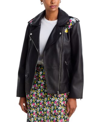 Leather Floral Print Moto Jacket - Exclusive
