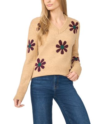 Groovy Flower V Neck Sweater