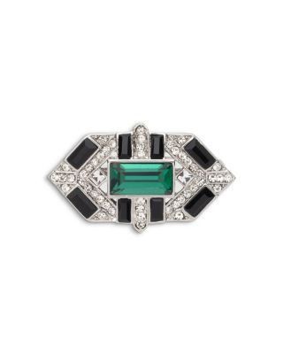 White, Jet & Green Crystal Deco Pin 