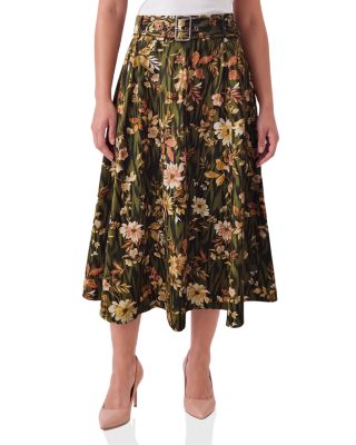 Floral Belted Midi Skirt