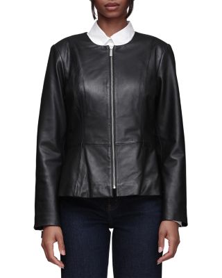 Leather Collarless Peplum Jacket 