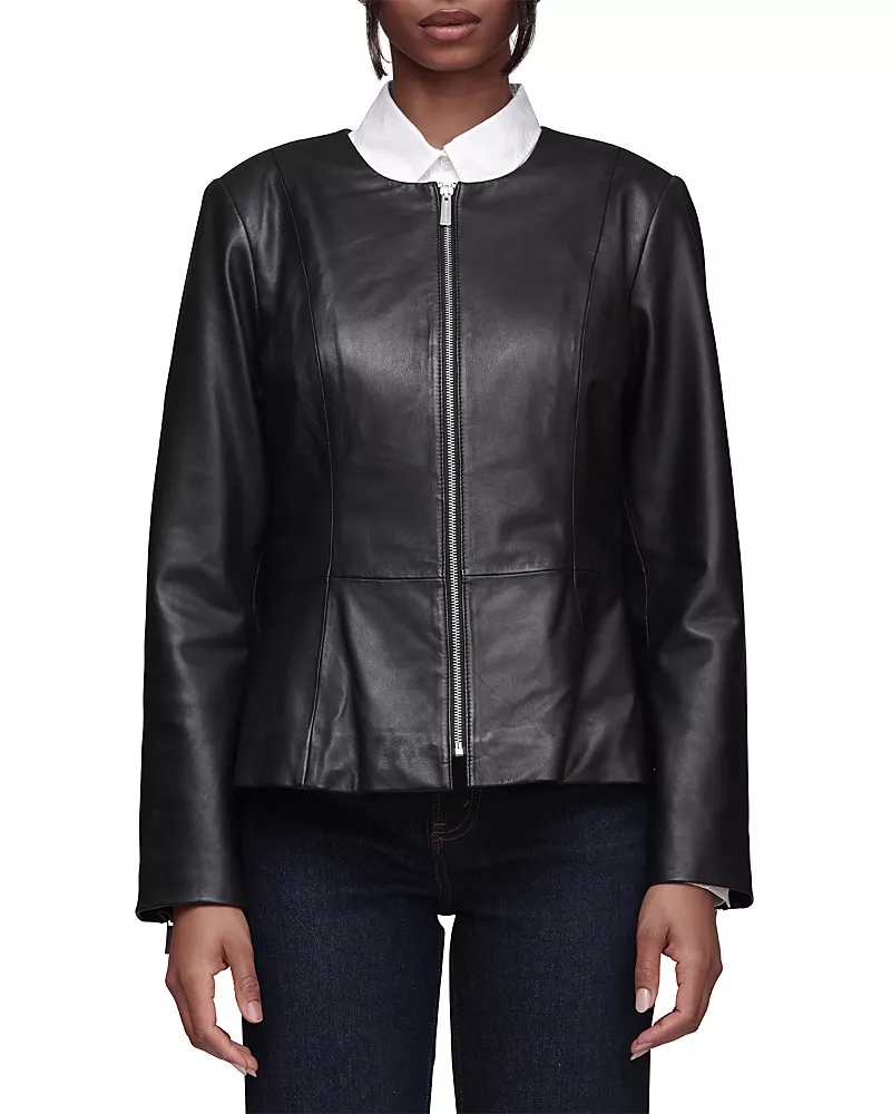 Bagatelle Leather Collarless Peplum Jacket
