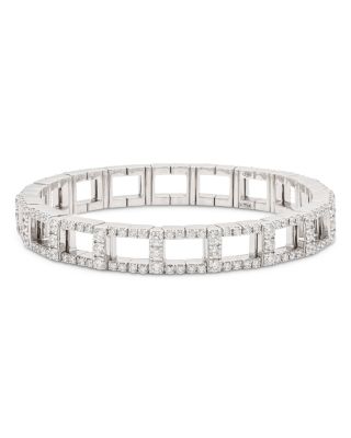 18K White Gold Stretch Diamond Square Link Stretch Bangle Bracelet, 4.37 tcw