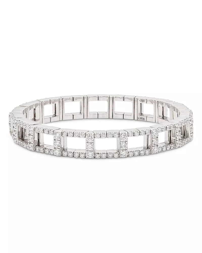 Zydo 18K White Gold Stretch Diamond Square Link Stretch Bangle Bracelet, 4.37 tcw