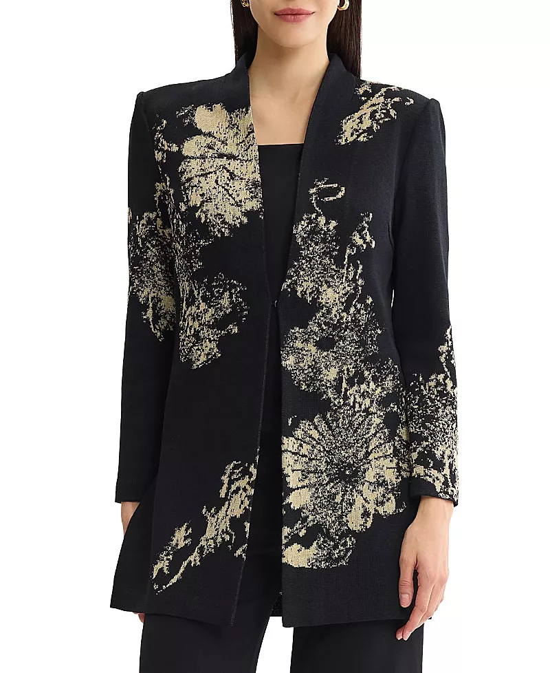Ming Wang Plus Floral Lurex Knit Jacket