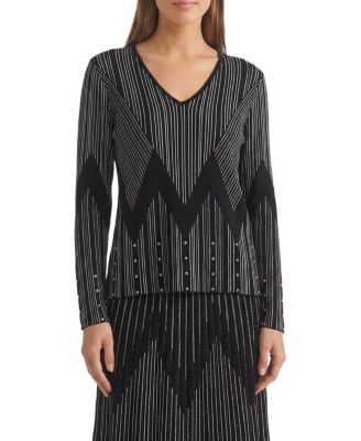 Ming Wang Silver Lurex Studded Soft Knit Top
