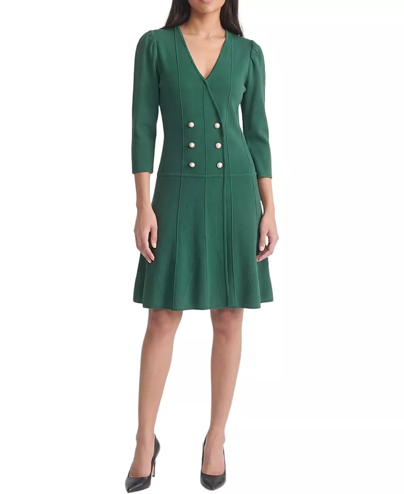 Ming Wang A-Line Faux Wrap Soft Knit Dress
