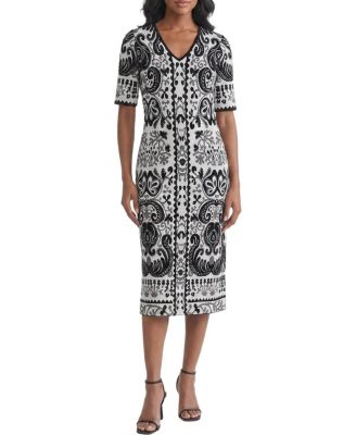  Petite Multi-Pattern Jacquard Soft Knit Midi Dress