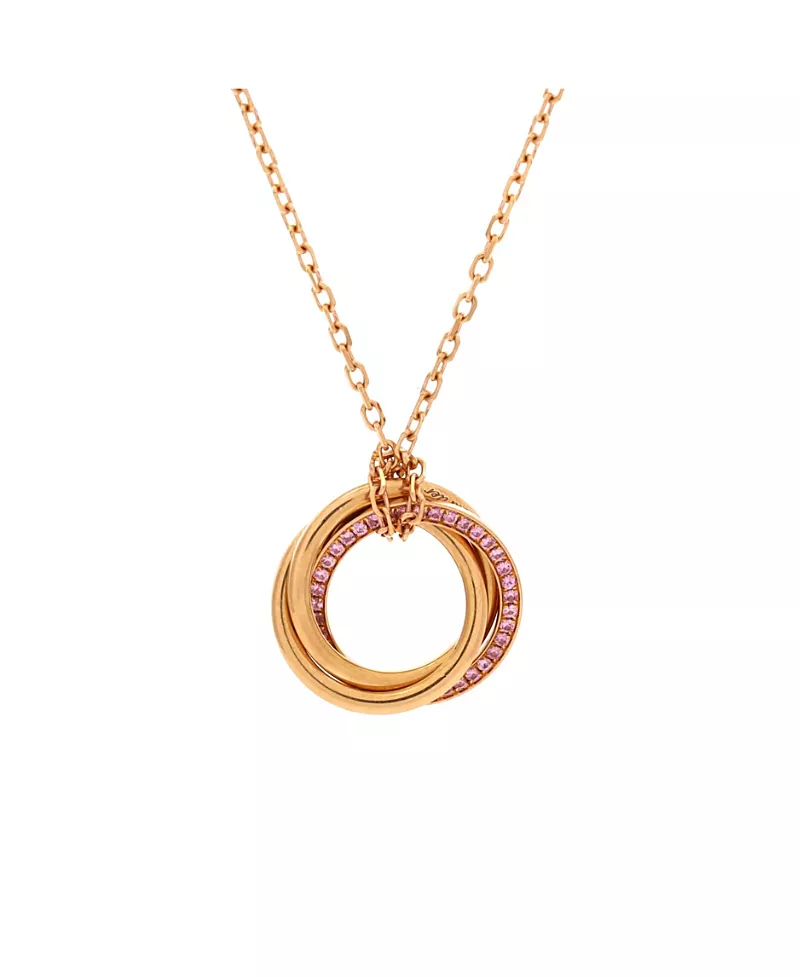 Pre-Owned Cartier Trinity Pendant Necklace 18K Rose Gold with Pave Pink Sapphires