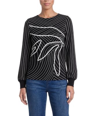 Ming Wang Abstract Soutache Soft Knit Top