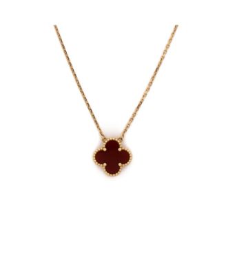  Vintage Alhambra Pendant Necklace 18K Gold and Carnelian