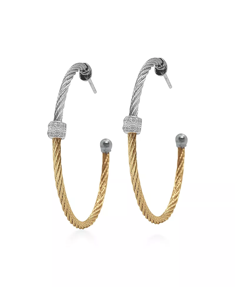 Alor Yellow and Grey Large Hoop Diamond Earrings
