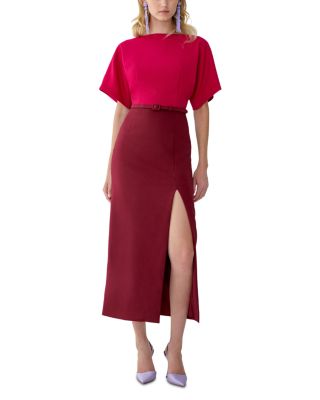 Boat Neck Belted Midi Dress