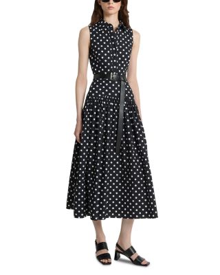 Polka Dot Cotton Poplin Drop Waist Shirt Dress