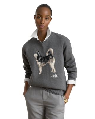 Intarsia Knit Husky Cotton Sweater