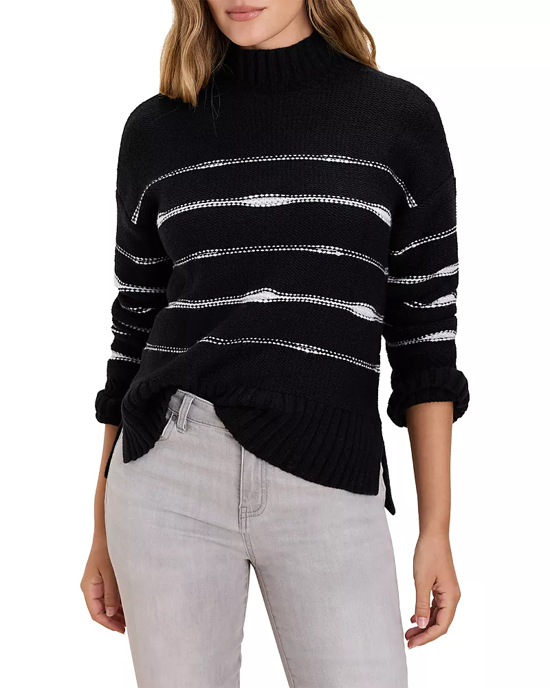 Nic+Zoe Stripe Right Cotton Blend Turtleneck Sweater