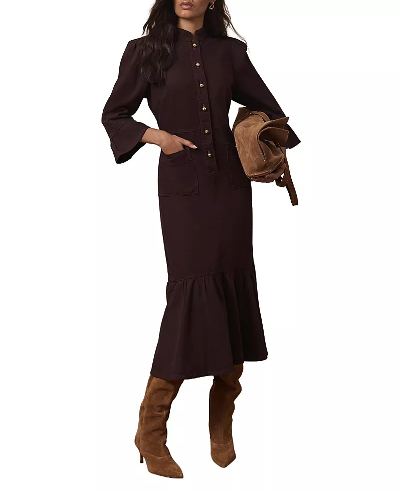 Mint Velvet Women's Denim Puff Shoulder Midi Shirt Dress