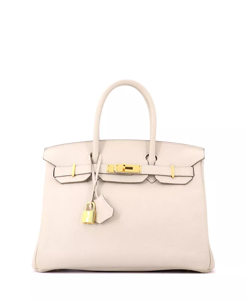 Pre-Owned HERMES Birkin 30 Handbag Light Clemence with Gold Hardware