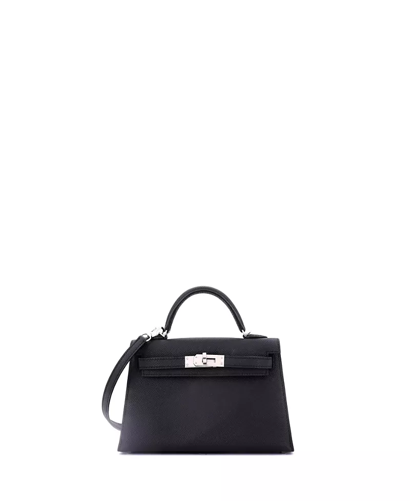 Pre-Owned HERMES Kelly 20 Handbag Black Epsom with Palladium Hardware