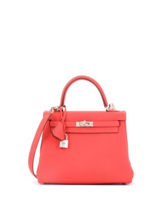 Kelly 25 Handbag Red Togo with Palladium Hardware