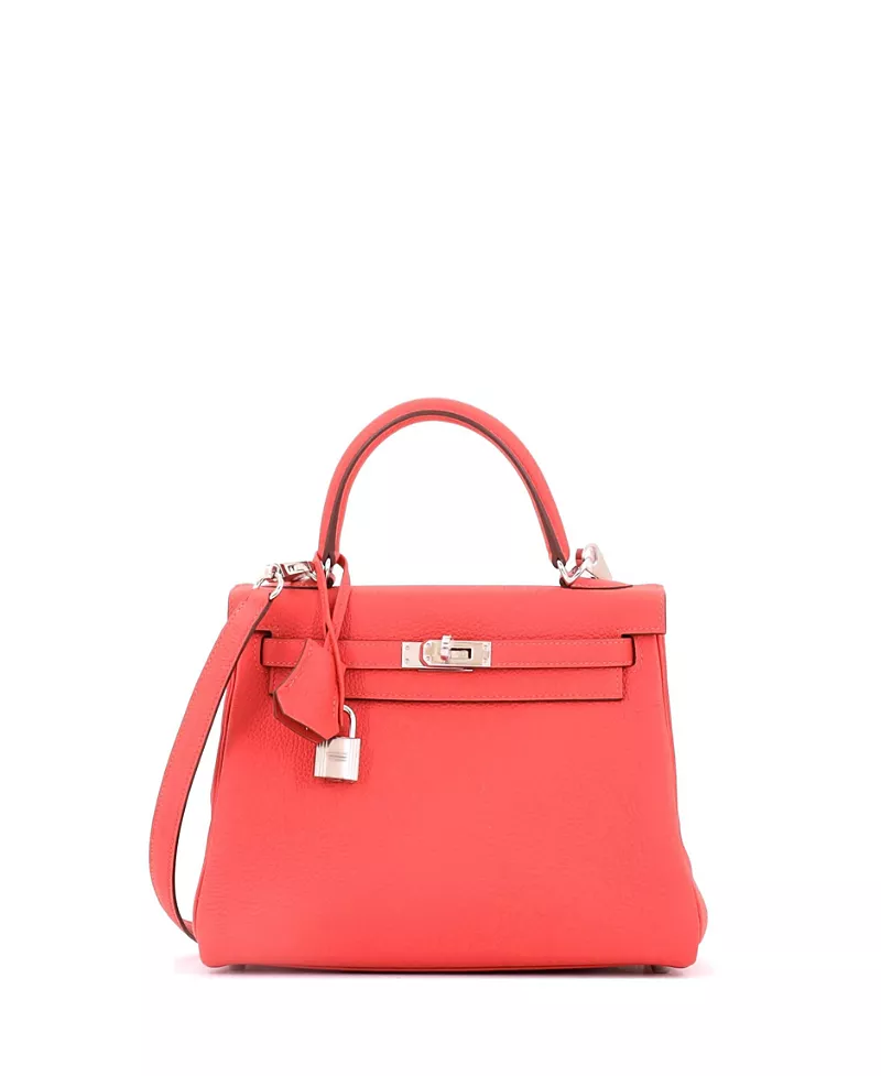 Pre-Owned HERMES Kelly 25 Handbag Red Togo with Palladium Hardware