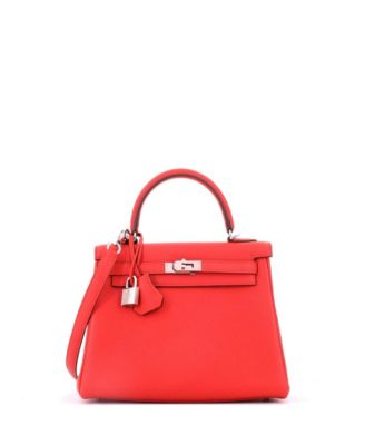 Kelly 25 Handbag Red Togo with Palladium Hardware