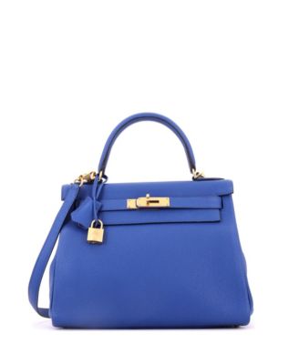 Kelly 28 Handbag Blue Togo with Gold Hardware