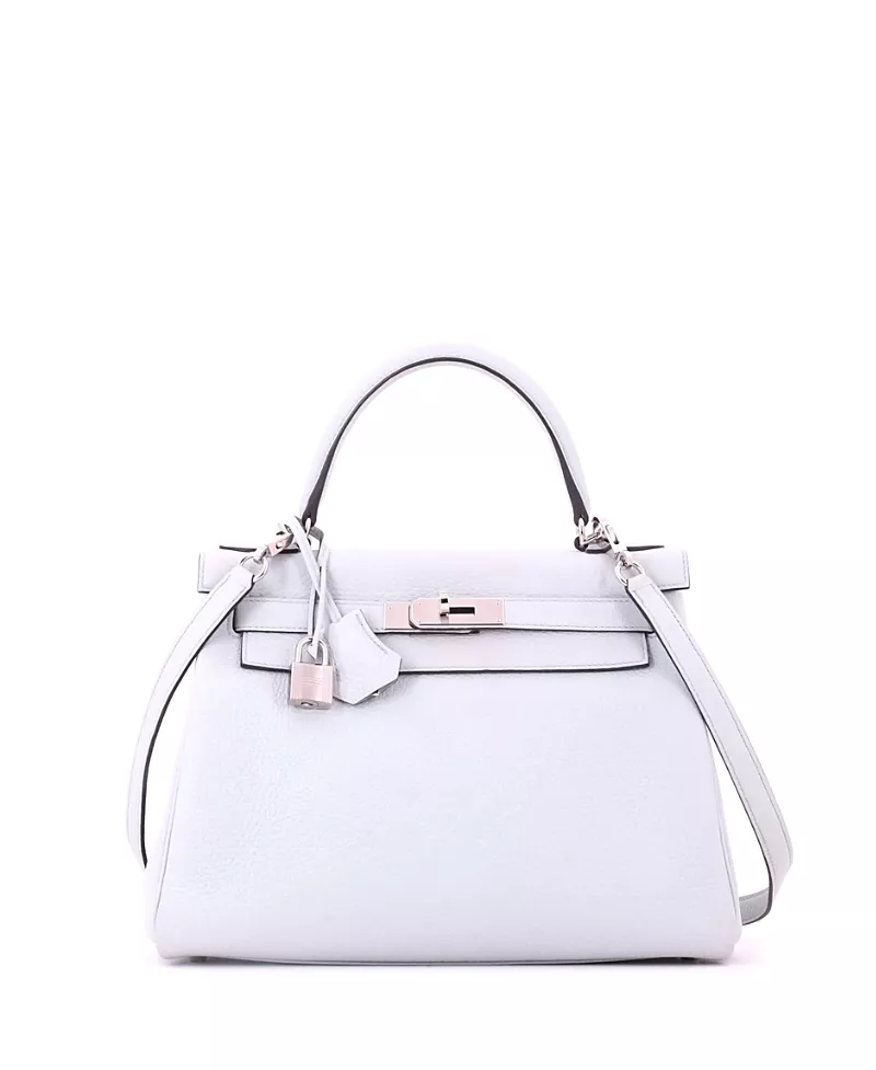 Pre-Owned HERMES Kelly 28 Handbag Blue Clemence with Palladium Hardware