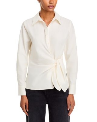 Stretch Cotton Poplin Tie Front Shirt