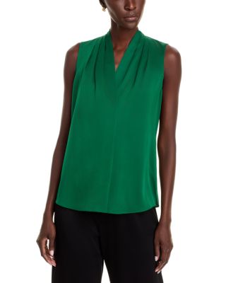 Mila Sleeveless V Neck Pleated Silk Blouse