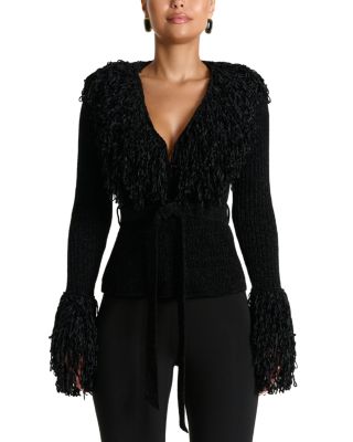 Fringe Trim V Neck Cardigan