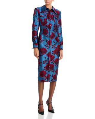 Willy Chavarria Chavela Floral Midi Shirt Dress