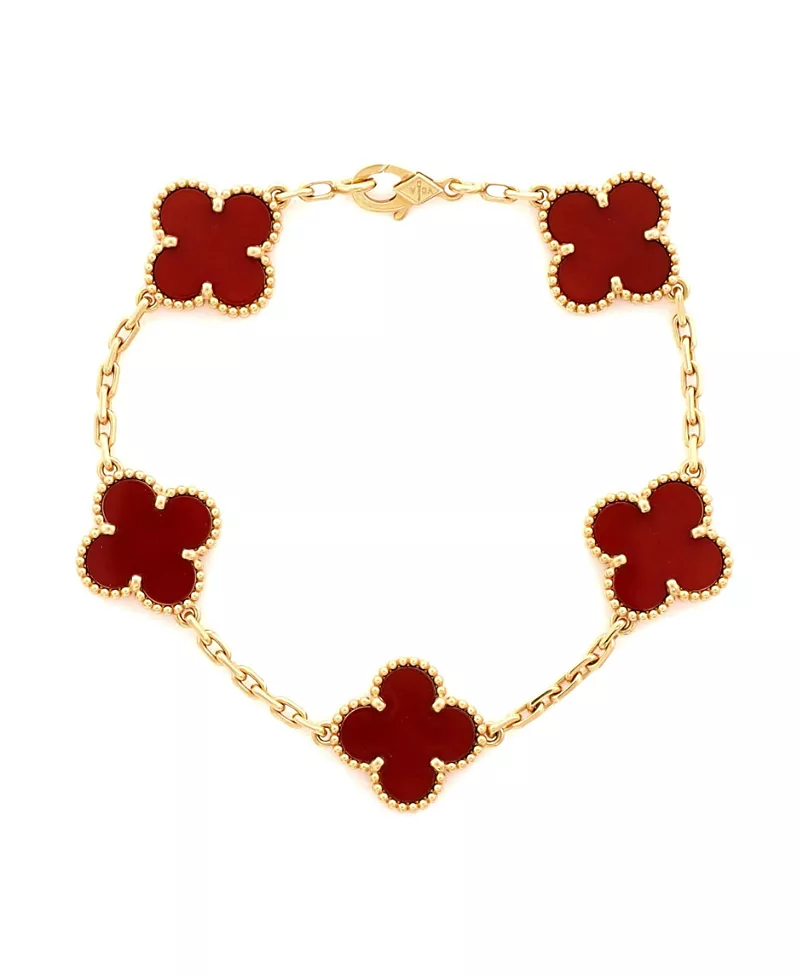 Pre-Owned Van Cleef & Arpels Vintage Alhambra 5 Motifs Bracelet 18K Gold and Carnelian