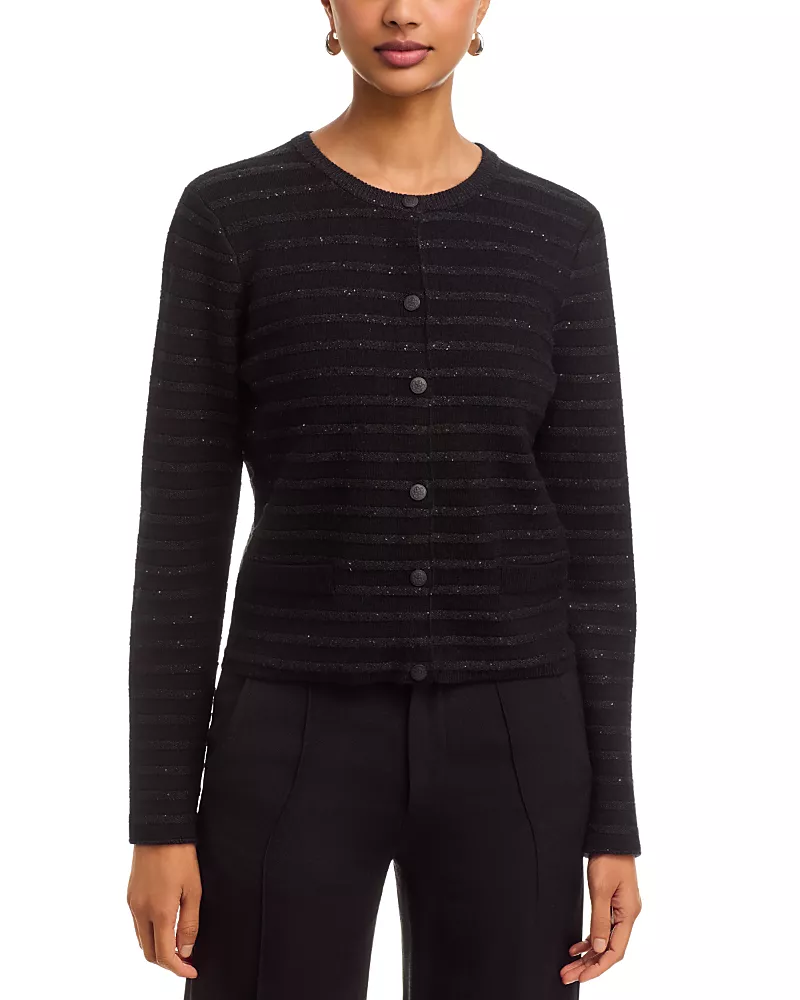 Kobi Halperin Hal Glitter Stripe Wool Blend Crewneck Cardigan