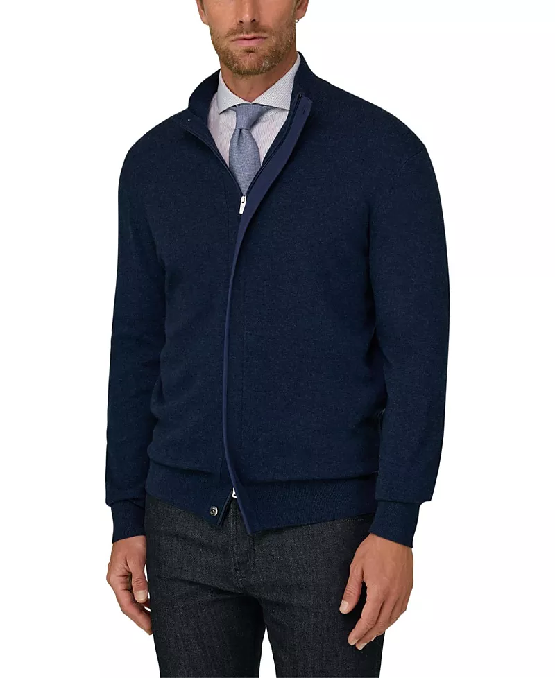 Boggi Milano Full-Zip Wool Cashmere Melange Roll Neck Jumper