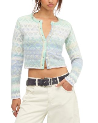 Skye Cotton Blend Patterned Crewneck Cardigan
