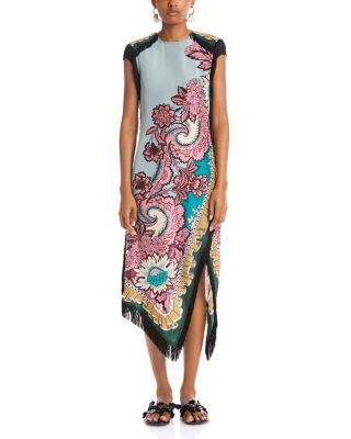 Scarf Silk Fringed Midi Dress