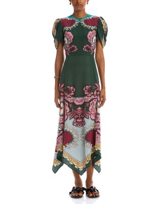 La DoubleJ Cherie Silk Puff Sleeve Midi Dress