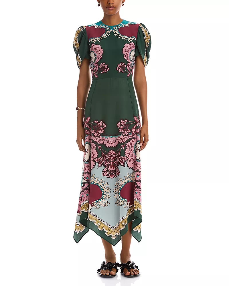 La DoubleJ Cherie Silk Puff Sleeve Midi Dress