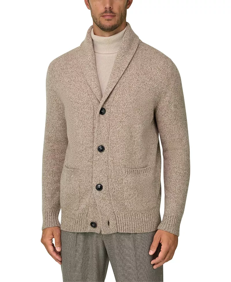 Boggi Milano Wool Shawl Collar Mouline Cardigan