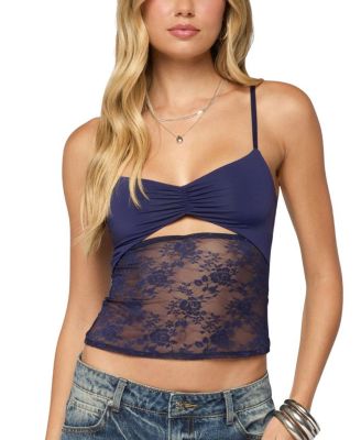 Damarie Cutout Ruched Sheer Lace Top